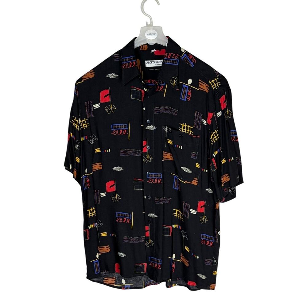Vintage 90s Georg Roth Germany Abstract Button Down Shirt Black L